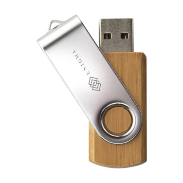 Logo trade corporate gifts image of: USB Twist Bamboo from stock 16 GB