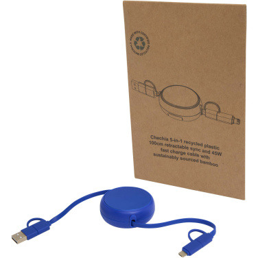 Logotrade corporate gifts photo of: Alasia 5-in-1 100 cm recycled plastic and aluminium retractable data sync and 45W fast charge cable