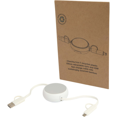 Logotrade promotional gift picture of: Alasia 5-in-1 100 cm recycled plastic and aluminium retractable data sync and 45W fast charge cable