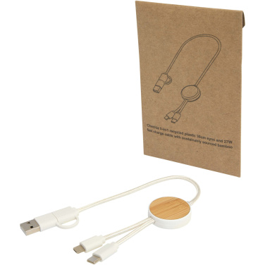 Logo trade promotional product photo of: Chechia 5-in-1 recycled plastic 30 cm data sync and 27W fast charge cable with bamboo details