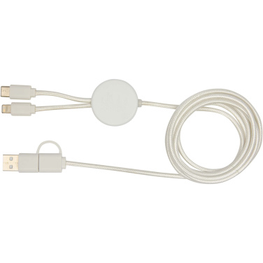 Logotrade business gifts photo of: Chechia 5-in-1 recycled plastic 150 cm data sync and 27W fast charge cable with bamboo details
