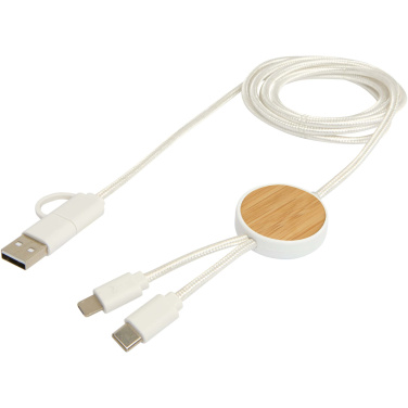 Logo trade promotional items picture of: Chechia 5-in-1 recycled plastic 150 cm data sync and 27W fast charge cable with bamboo details