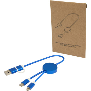 Logotrade advertising product picture of: Alasia 5-in-1 recycled aluminium and plastic 30 cm data sync and 27W fast charge cable