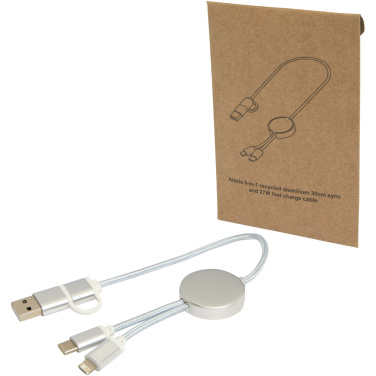Logo trade promotional item photo of: Alasia 5-in-1 recycled aluminium and plastic 30 cm data sync and 27W fast charge cable
