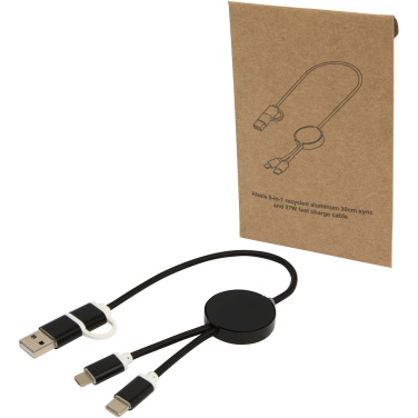 Logo trade promotional gifts image of: Alasia 5-in-1 recycled aluminium and plastic 30 cm data sync and 27W fast charge cable