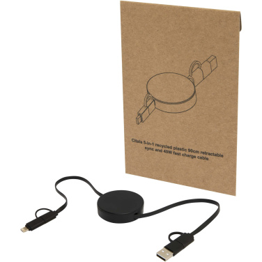 Logo trade advertising product photo of: Citala 5-in-1 recycled plastic 90 cm retractable data sync and 40W fast charge cable