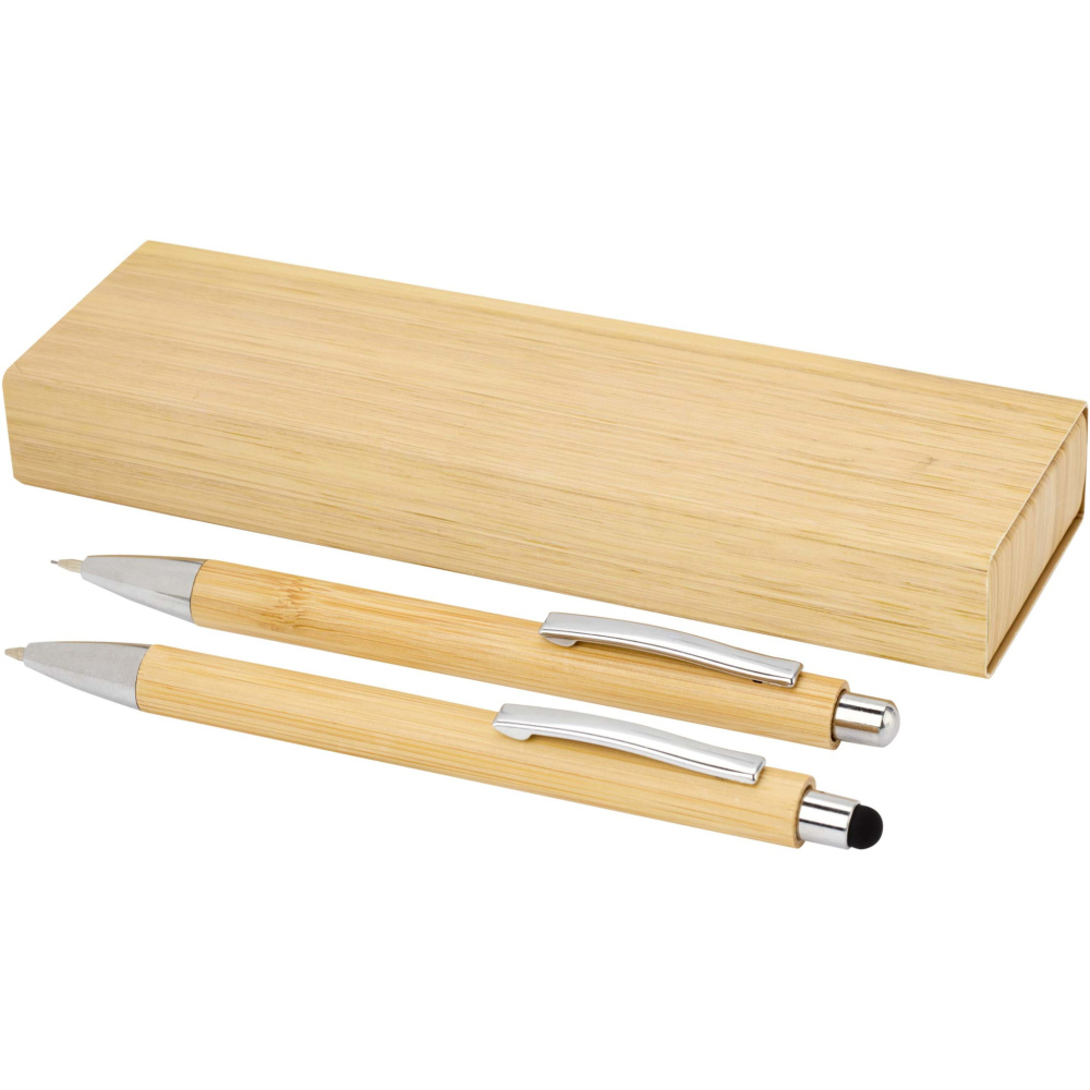 Logotrade promotional giveaway image of: Oblys bamboo ballpoint pen and mechanical pencil set (black ink)