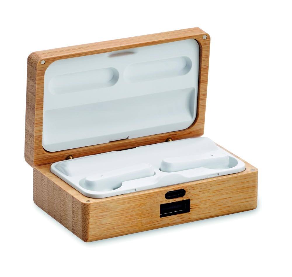 Logotrade promotional product picture of: TWS earbuds in bamboo case