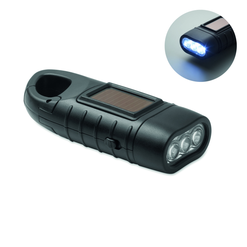 Logo trade promotional merchandise photo of: Solar torch with dynamo crank