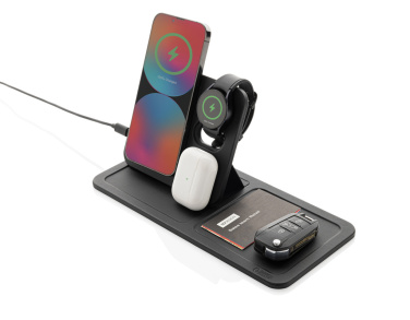 Logo trade corporate gift photo of: Swiss Peak 3 in 1 RCS recycled PU wireless charger desk tray