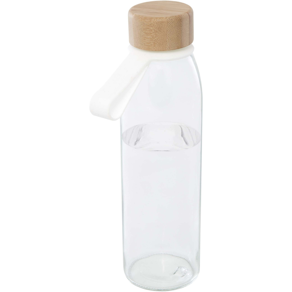 Logotrade promotional items photo of: Porto 500 ml glass water bottle with silicone handle and bamboo lid