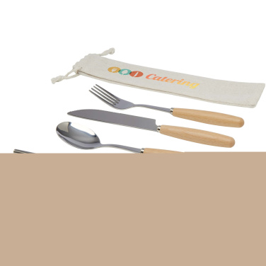 Logo trade business gifts image of: Root 5-piece stainless steel and beech wood cutlery set