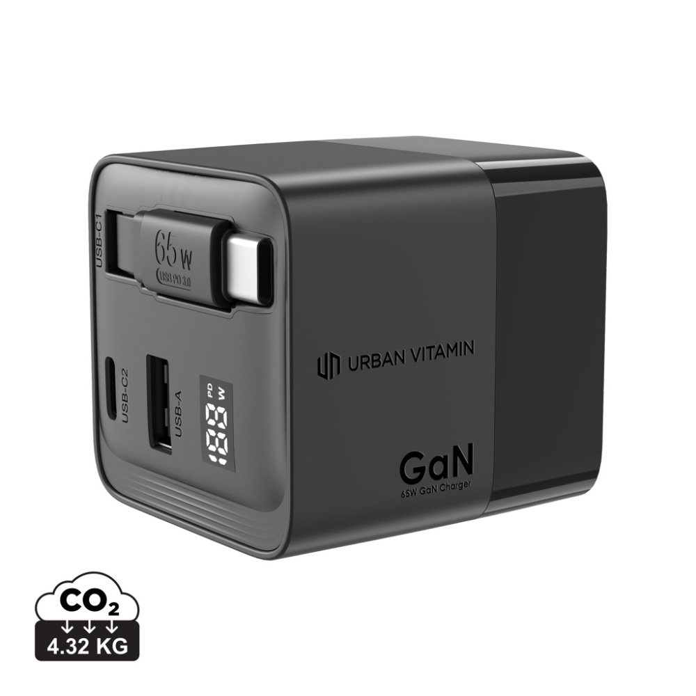 Logo trade promotional gifts image of: Urban Vitamin Mendocino 65W GaN charger retractable cable