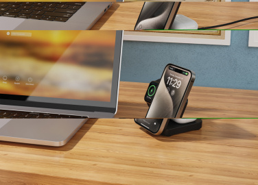 Logo trade corporate gifts picture of: Urban Vitamin Arcadia RCS rplastic 15W 3in1 magnetic charger