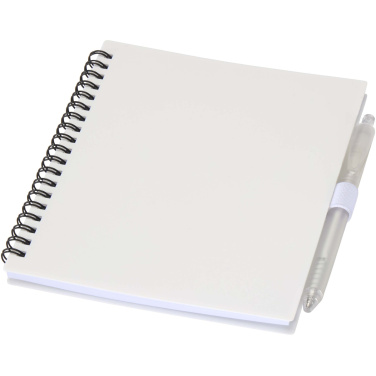 Logo trade promotional merchandise photo of: Niove recycled plastic soft cover notebook and ballpoint pen set (blue ink)