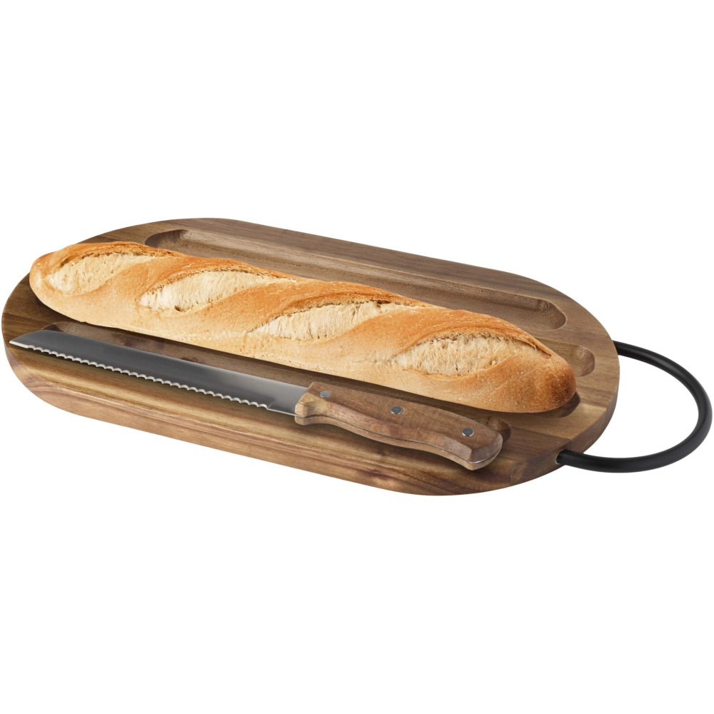 Logo trade promotional item photo of: Prestige acacia wood chopping board with bread knife