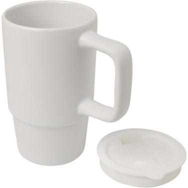 Logo trade promotional giveaways image of: Carter 450 ml ceramic mug with plastic lid