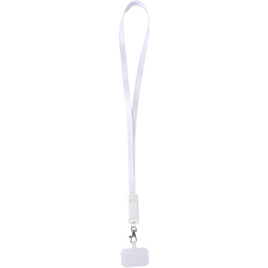 Logo trade promotional products image of: Franz recycled plastic smartphone lanyard with built-in data sync and 65W fast charge 5-in-1 cable