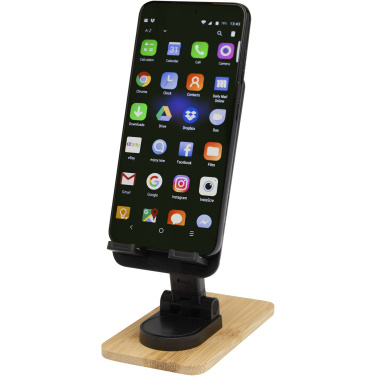 Logotrade promotional item picture of: Alfirk recycled plastic foldeable desk phone stand with bamboo details