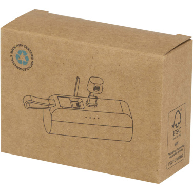 Logo trade promotional merchandise image of: Alnair 5000 mAh 10W recycled plastic Type-C power bank with built-in flip stand and 2-in-1 cable