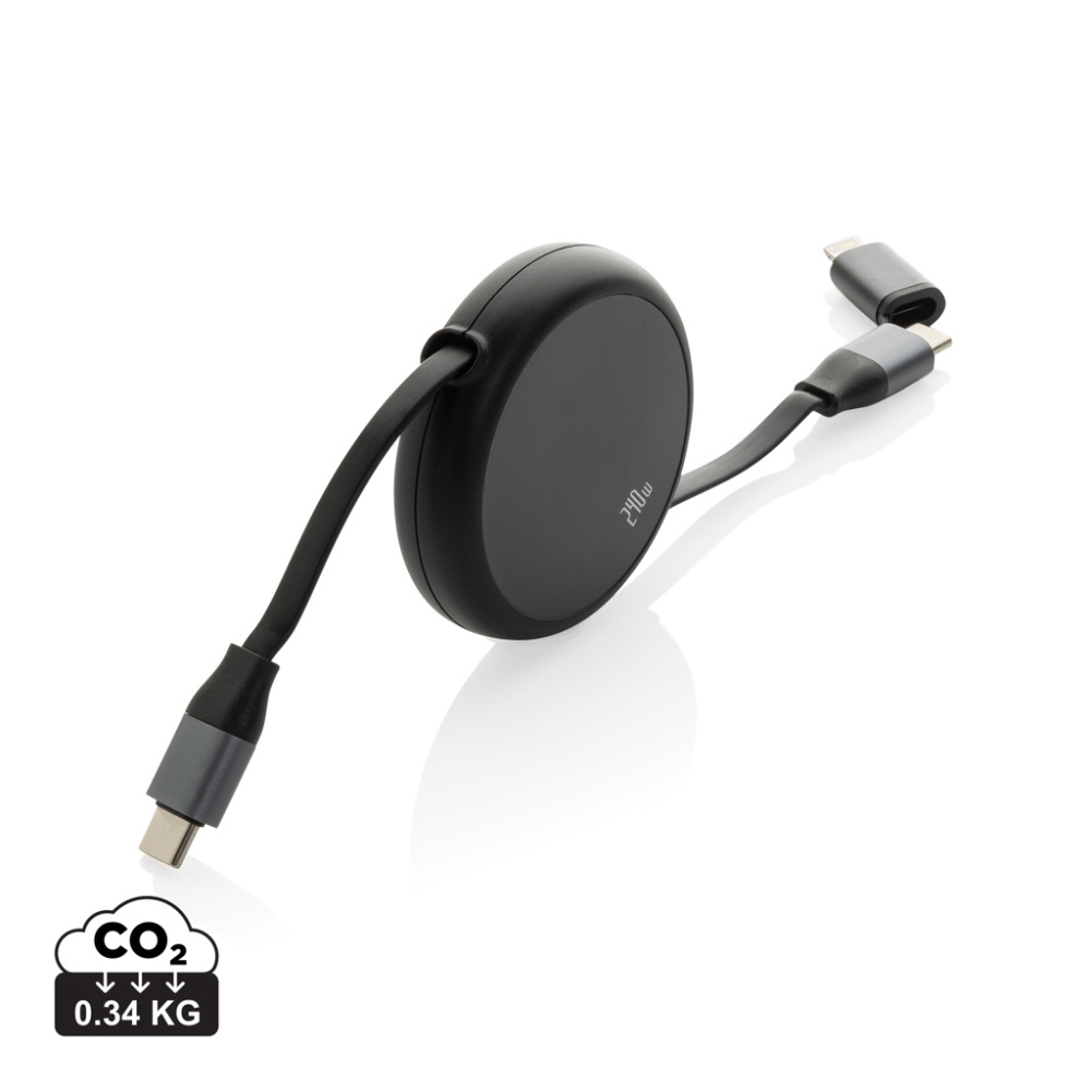 Logotrade promotional item picture of: Terra RCS recycled aluminium retractable 240W 2-in-1 cable