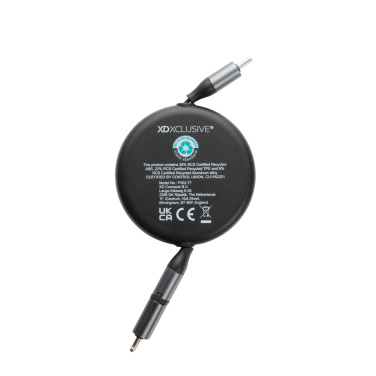 Logo trade promotional products image of: Terra RCS recycled aluminium retractable 240W 2-in-1 cable