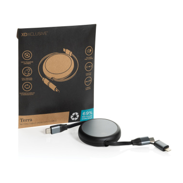 Logo trade promotional gifts picture of: Terra RCS recycled aluminium retractable 240W 2-in-1 cable
