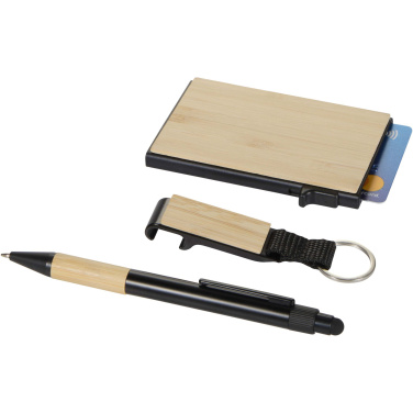 Logo trade promotional gifts image of: Minka RCS recycled aluminium ballpoint pen, keychain and RFID card holder gift set