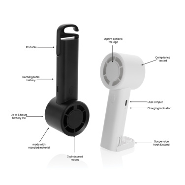 Logo trade promotional items picture of: Twist RCS recycled plastic re-chargeable portable fan