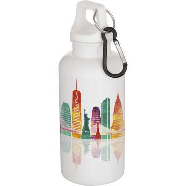 Logotrade promotional item image of: Oregon 400 ml solid colour RCS recycled plastic water bottle with carabiner