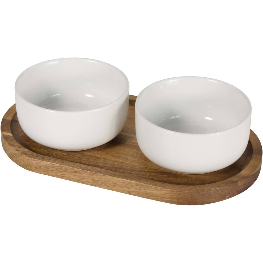 Logotrade promotional item image of: Noa wooden tray and ceramic serving bowls set
