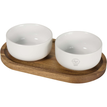 Logotrade advertising product image of: Noa wooden tray and ceramic serving bowls set
