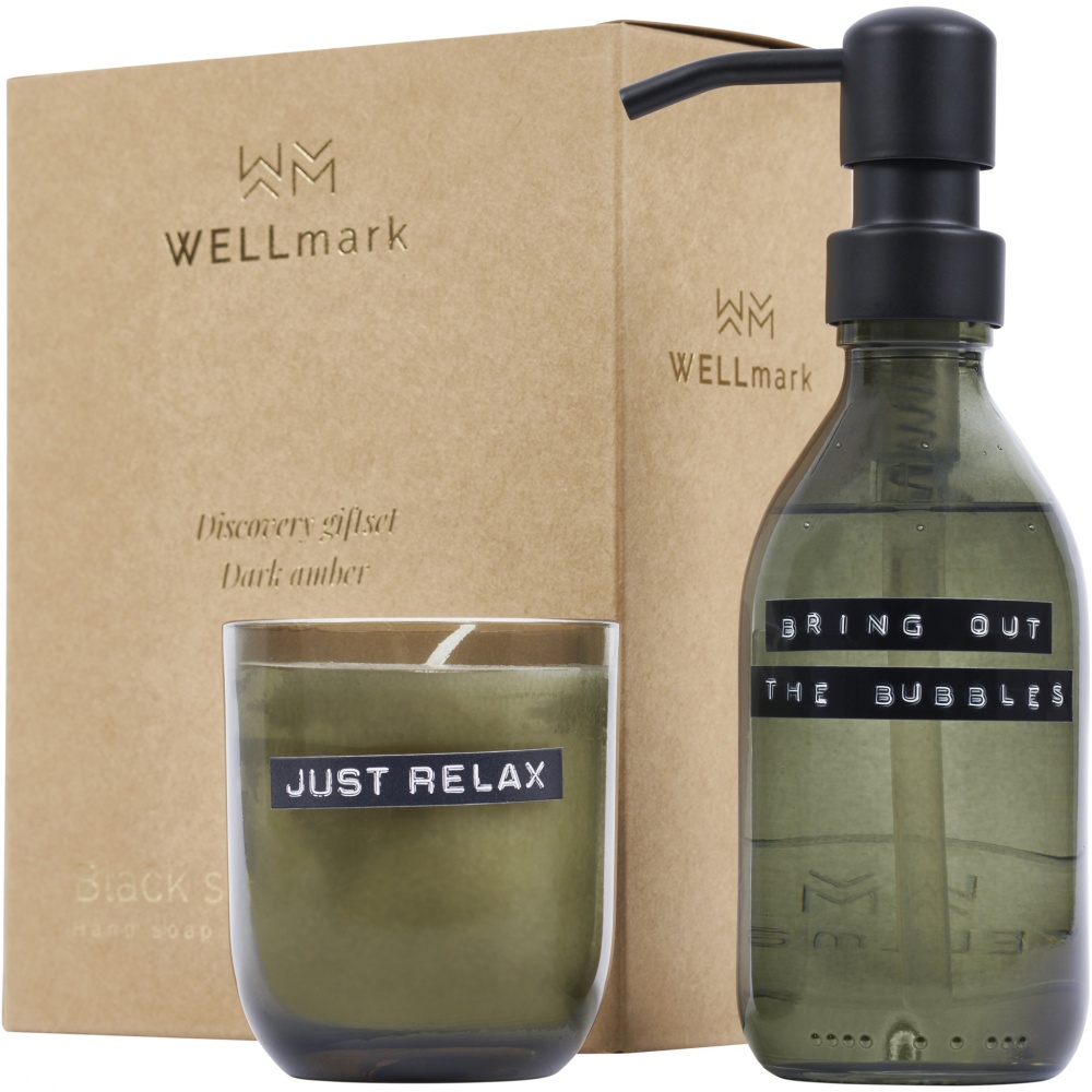 Logotrade firmakingid pilt: Wellmark Discovery 200 ml käteseebi dosaator ja 150 g lõhnaküünla komplekt - tume merevaigu lõhn