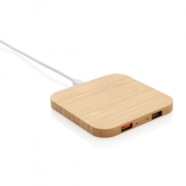 Logo trade liikelahjat mainoslahjat kuva: 10W bambuinen langaton laturi USB:llä