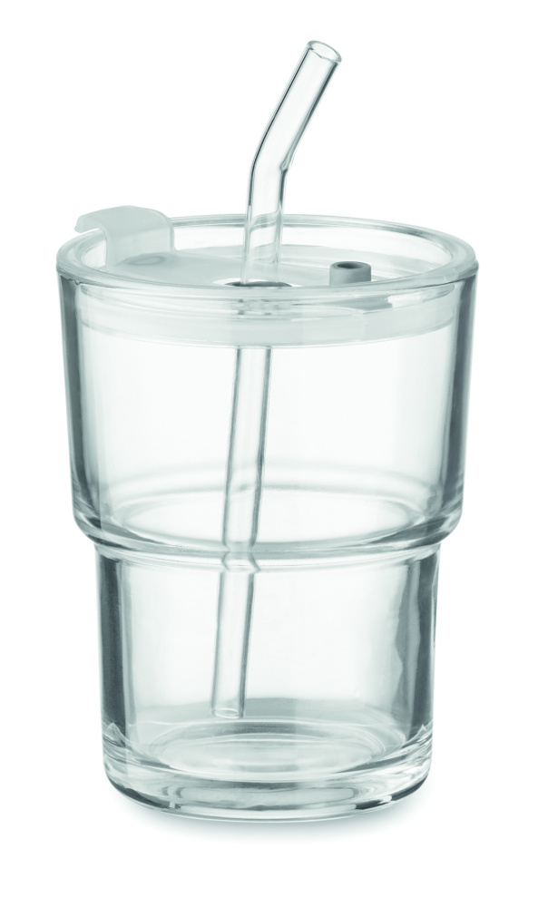 Logo trade liikelahja mainoslahja tuotekuva: Lasipullo pillillä 400ml
