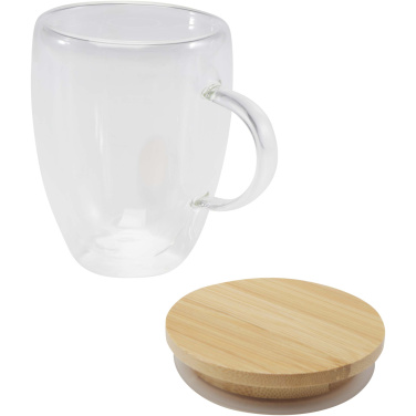 Logotrade mainostuote tuotekuva: Leona 350 ml:n lasikuppi bambukannella