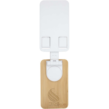 Logotrade mainoslahjat ja liikelahjat tuotekuva: Alfirk kierrätetystä muovista valmistettu kokoontaitettava pöytäpuhelinjalusta bambuyksityiskohdilla