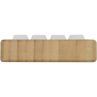 Logotrade mainoslahja tuotekuva: Algol kierrätetystä muovista valmistettu puhelinjalusta ja hypistelylelu bambuyksityiskohdilla