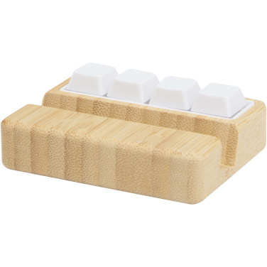 Logotrade reklaminiai produktai nuotrauka: „Algol“ perdirbto plastiko telefono stovas ir žaislas-juodas fidget'as su bambuko detalėmis