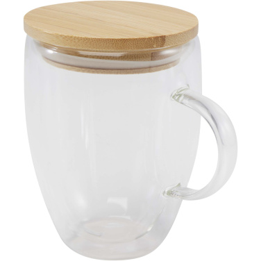 Logotrade ziemassvētku dāvanas foto: Leona 350 ml stikla krūze ar bambusa vāku