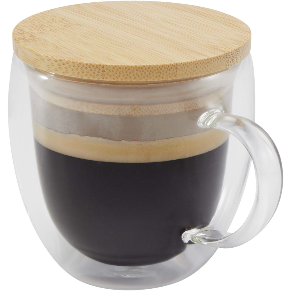 Logotrade biznesa dāvanas foto: Lenora 250 ml stikla krūze ar bambusa vāku
