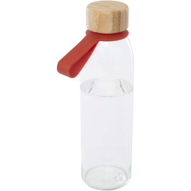 Logotrade reklamprodukter bild: Porto 500 ml vattenflaska av glas med silikonhandtag och bambulock