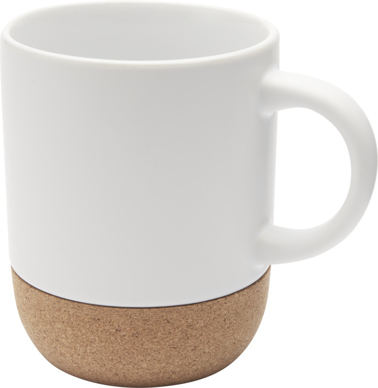 Logotrade profilprodukter bild: Billie 300 ml sublimeringsmugg av keramik med korkdetaljer