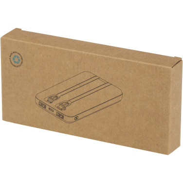 Logotrade presentreklam bild: Adhil 10 000 mAh 10 W powerbank av återvunnen plast med två inbyggda kablar