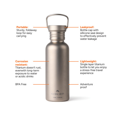 Logotrade reklamprodukter bild: Nordic Drift Trail Light Titanium vattenflaska 600 ml